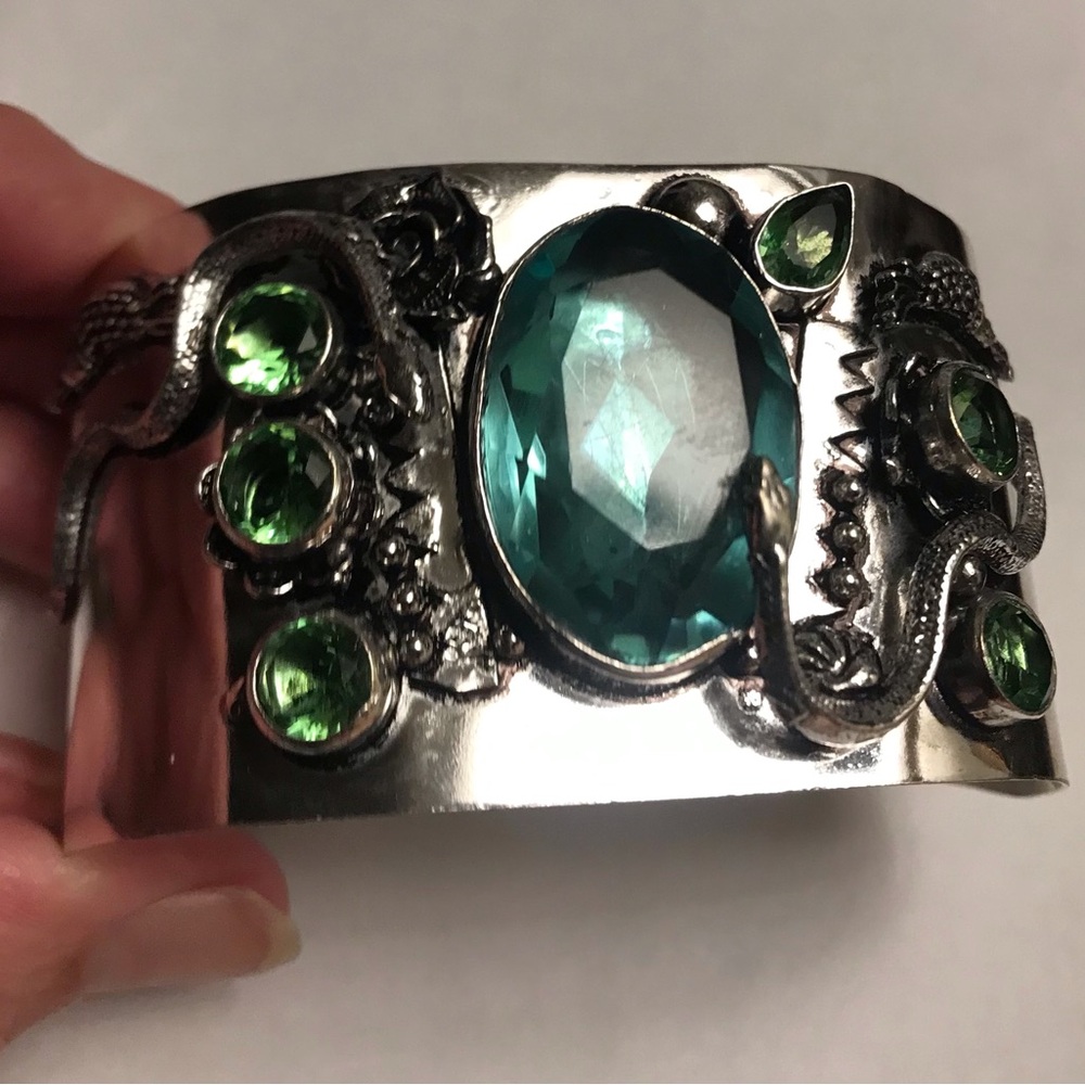 Green Amethyst Peridot 925 Sterling Silver Cuff Bracelet